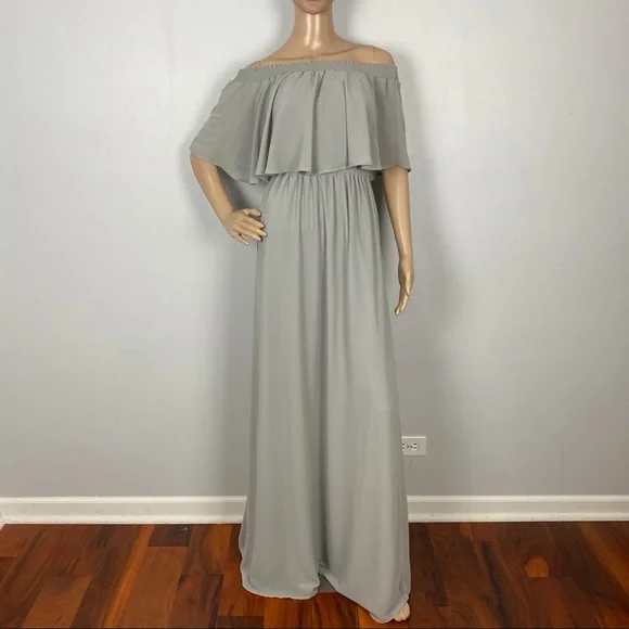 SHOW ME YOUR MUMU GRAY OFF-THE-SHOULDER RUFFLE MAXI DRESS - Picture 2 of 10